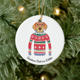 Ornamento De Cerâmica Suéter de Natal Engraçado, Cachorro Vestindo Óculo