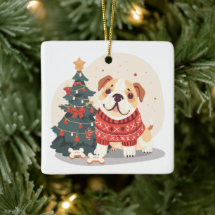 Ornamento De Cerâmica Suéter de Natal para Bulldog Inglês