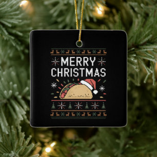 Ornamento De Cerâmica Suéter Feio de Natal Luzes Papai Noel Taco Natal