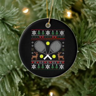Ornamento De Cerâmica Suéter Feio de Racket de Tênis de Natal Rena Xmas
