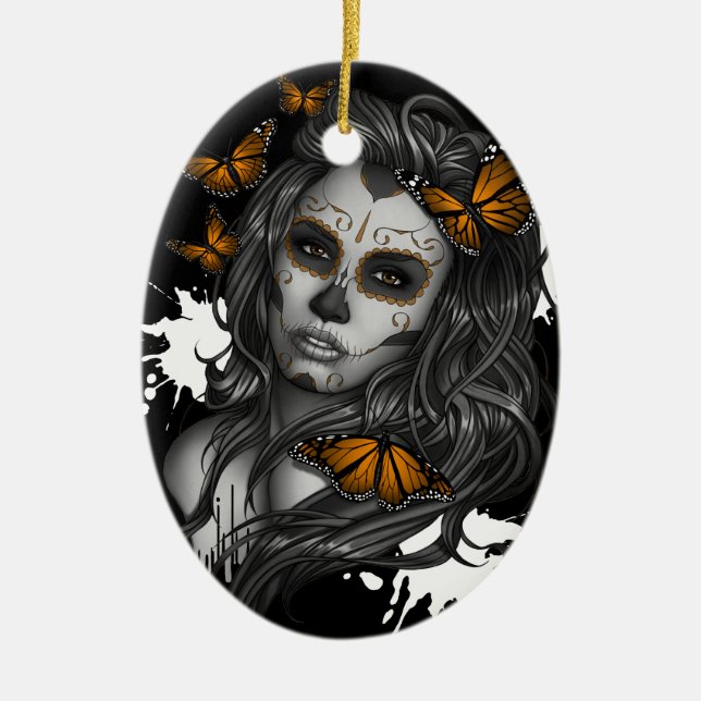 Ornamento De Cerâmica Sugar Skull Girl (Frente)
