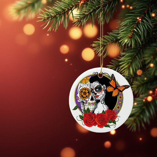 Ornamento De Cerâmica Sugar Skulls Art Nouveau (Criador carregado)
