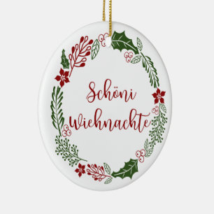 Ornamento De Cerâmica Suíça Feliz Natal Wreath, Schöni Wiehnachte