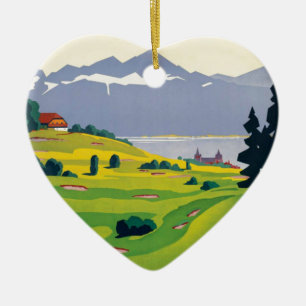 Ornamento De Cerâmica Suiça Vintage Golf Lausanne City Lake