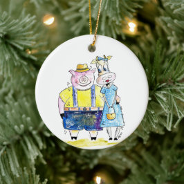 Ornamento De Cerâmica Suínos e Vacas, brancos e cúbicos