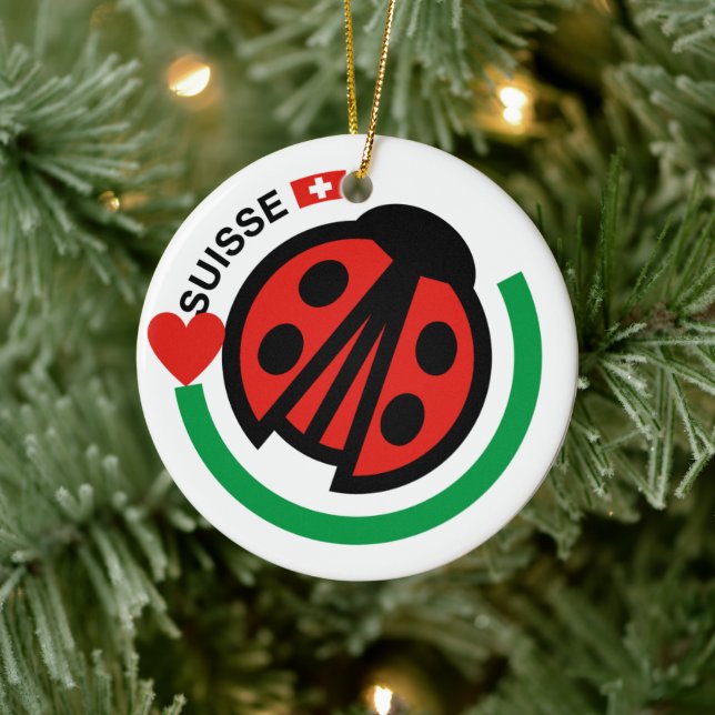 Ornamento De Cerâmica Suisse Lady Bug com bandeira suíça (Árvore)