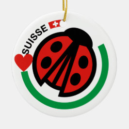 Ornamento De Cerâmica Suisse Lady Bug com bandeira suíça