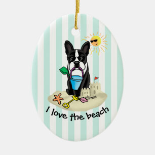 Ornamento De Cerâmica Summer Beach Boston Terrier Dog (preto) Cute