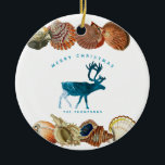 Ornamento De Cerâmica Summer Christmas Beach Seashell Reindeer<br><div class="desc">Uma design de Natal de Verão única usando ondas de praia para encher o Reindeer e o Seashells como fronteira. Ideal para presentes de Natal e decoração. Personalize o Enfeites de natal com seu texto e torne-o seu.</div>