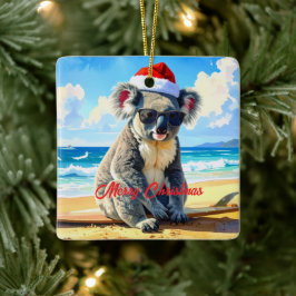 Ornamento De Cerâmica Sun e Surf Koala Santa Hat