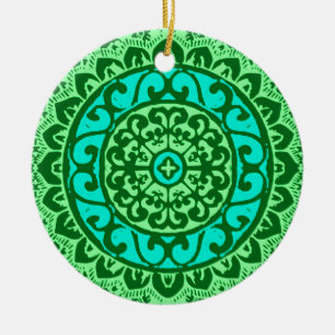 Ornamento De Cerâmica Sun Mandala, verde e turquesa do sudoeste