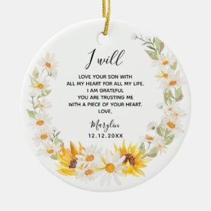 Ornamento De Cerâmica Sunflower & Daisy Wreath Mãe do Groom