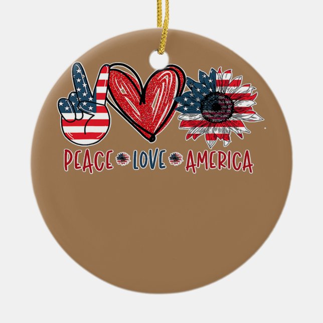 Ornamento De Cerâmica Sunflower Heart Sign Peace Love America 4 de julho (Frente)