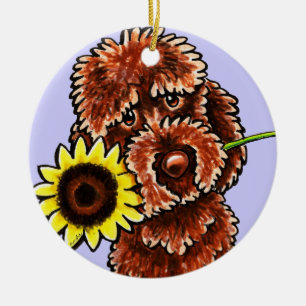 Ornamento De Cerâmica Sunny Chocolate Labradoodle Off-Leash Art™