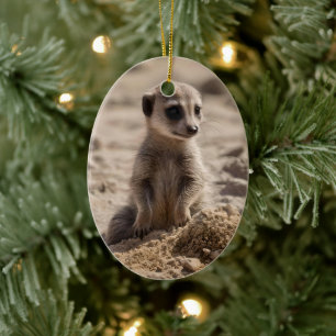 Ornamento De Cerâmica "Sunny Days: Baby Meerkat's Beach Adventure"