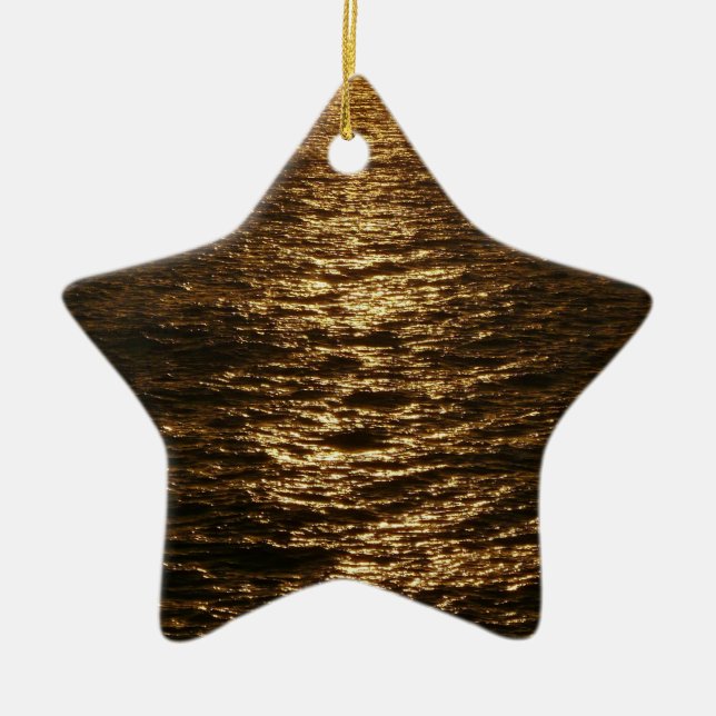 Ornamento De Cerâmica Sunset no Oceano Abstrato de Água Fotografia (Frente)