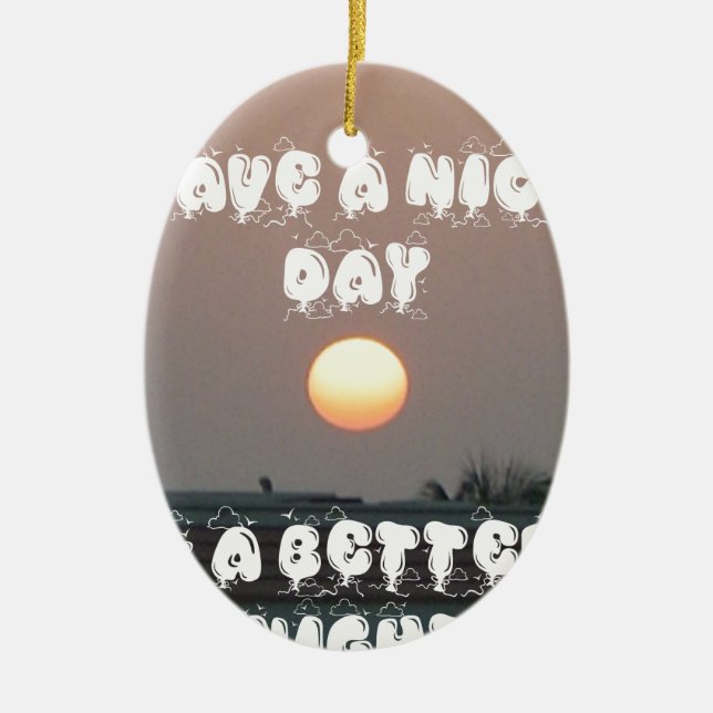 Ornamento De Cerâmica Sunset ouro com boas intenções de dia/noite (Frente)