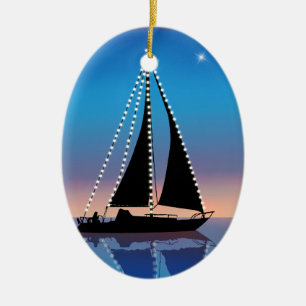 Ornamento De Cerâmica Sunset Sails com luzes de férias