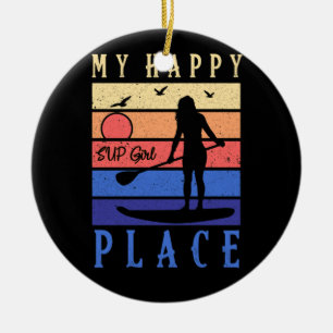 Ornamento De Cerâmica SUP Girl My Happy Place Water Stand Paddle Conselh