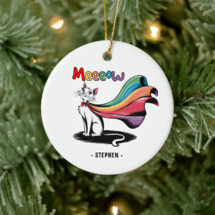 Ornamento De Cerâmica Super Cat Meeow - Rainbow Cape Pride Cat