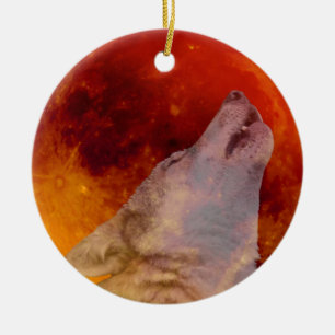 Ornamento De Cerâmica Super Lua de Sangue do Lobo 2019