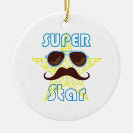 Ornamento De Cerâmica Super Star with sunglasses and mustache