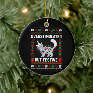 Ornamento De Cerâmica Superestimulado Mas Festivo Gato de Natal Feio