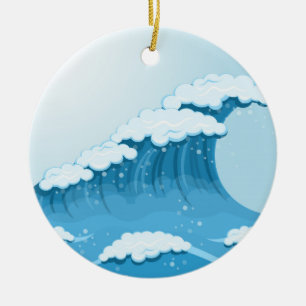 Ornamento De Cerâmica Surf de onda azul e oceano