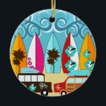 Ornamento De Cerâmica Surfboards Beach Bum Surfing Hippie Vans<br><div class="desc">Surfboards Beach Bum Surfing Hippie Vans 

 "surfar" "surf" "pranchas de surfe" "vagão de praia" "oceano" "vans hippie" "palmeiras tropicais" "ondas" "havaianas" "conselhos surfs" "esportes aquáticos"</div>