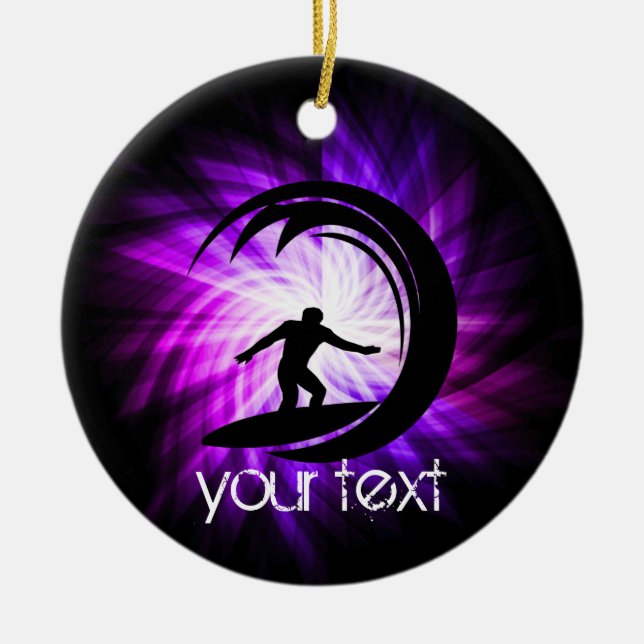 Ornamento De Cerâmica Surfe legal com roxo (Frente)