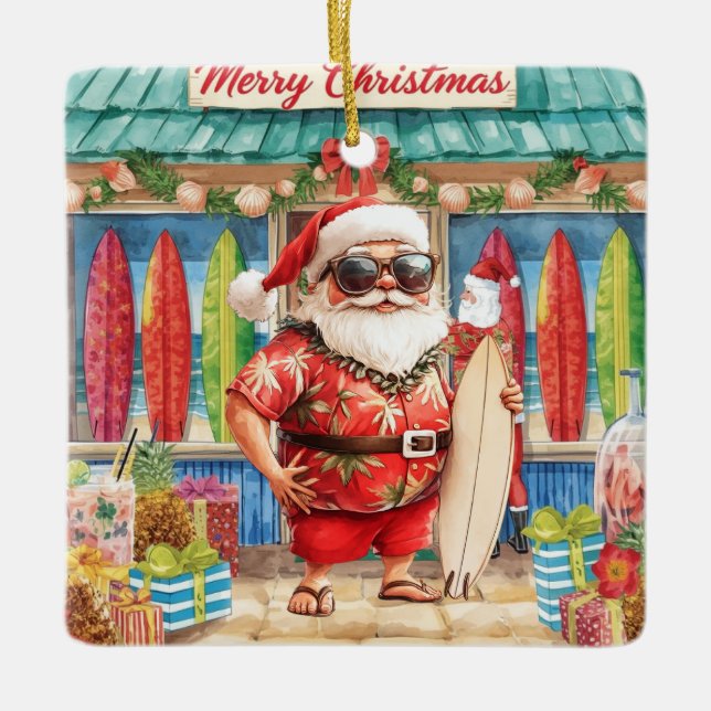 Ornamento De Cerâmica Surfing Christmas with Santa Claus surfer  Ceramic (Frente)