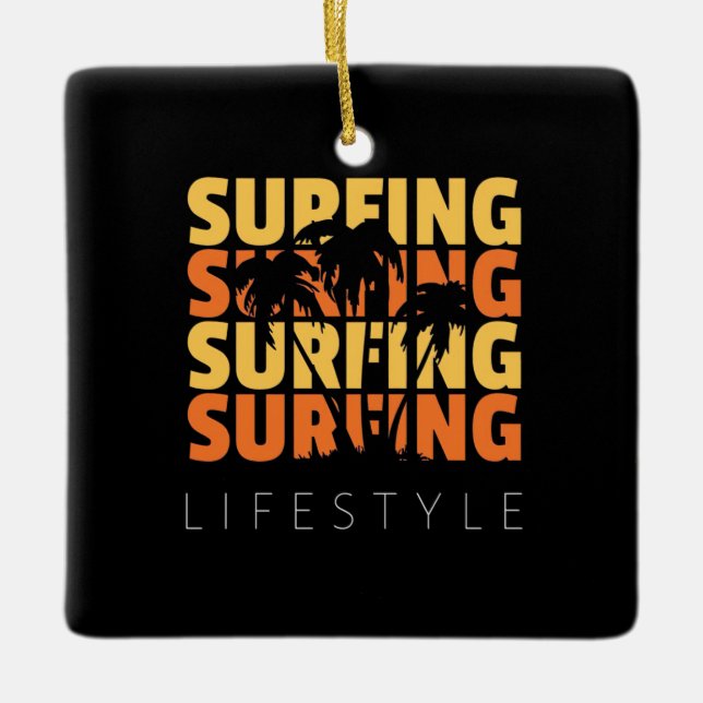 Ornamento De Cerâmica Surfing no estilo de vida (Frente)