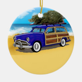 Ornamento De Cerâmica Surfing Woodie com Árvore de Natal