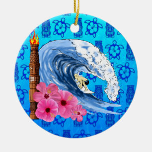 Ornamento De Cerâmica Surfista e estátua de Tiki