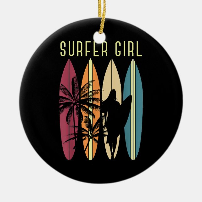 Ornamento De Cerâmica Surfista Garota Surfboard Surfing Women Surf Oce (Frente)