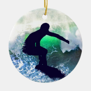 Ornamento De Cerâmica Surfista na onda grande