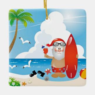 Ornamento De Cerâmica surfista santa claus