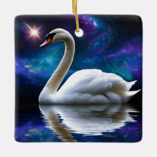 Ornamento De Cerâmica Swan e Star