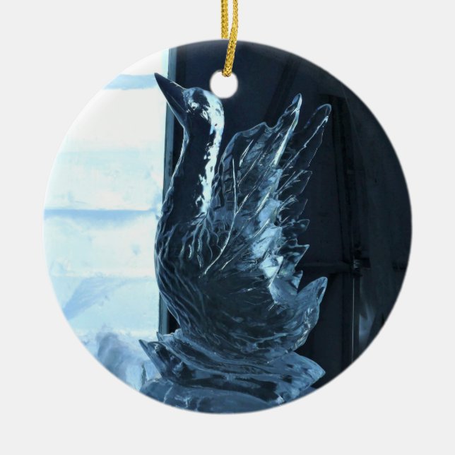 Ornamento De Cerâmica Swan Ice SCulture, Quebec, Canadá (Frente)