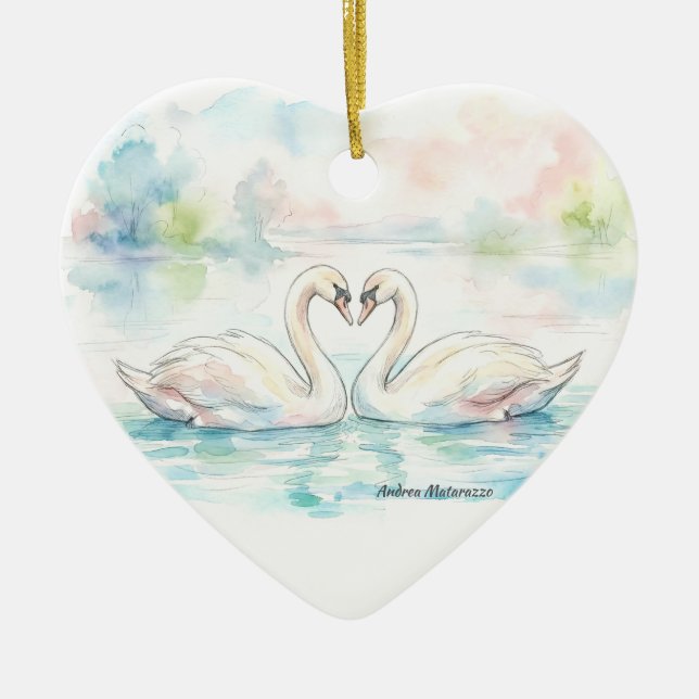 Ornamento De Cerâmica Swan Lovers - Valentine's Day (Frente)