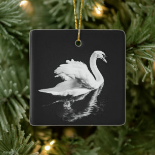 Ornamento De Cerâmica Swan Nadando Negro e Branco