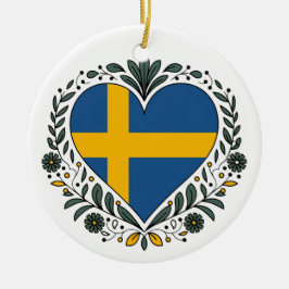 Ornamento De Cerâmica Swedish Flag Heart Christmas Ornament