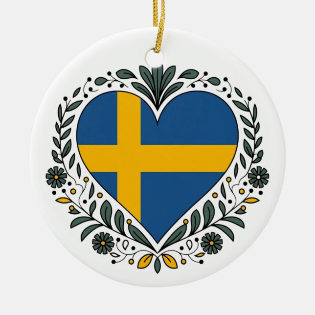 Ornamento De Cerâmica Swedish Flag Heart Christmas Ornament (Frente)
