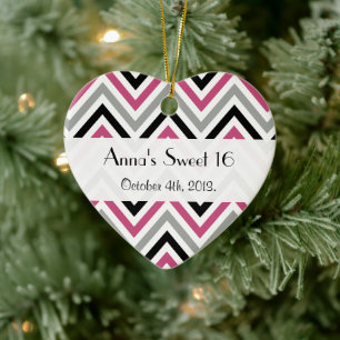 Ornamento De Cerâmica Sweet 16 - Zigzag Pattern, Chevron - Cinza Pink
