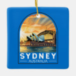 Ornamento De Cerâmica Sydney Austrália Viagem Art Vintage<br><div class="desc">Sydney retro vetor viagem design. Sydney,  capital de Nova Gales do Sul e uma das maiores cidades da Austrália,  é mais conhecida pela sua Harbourfront Sydney Opera House,  com um design distinto tipo vela.</div>
