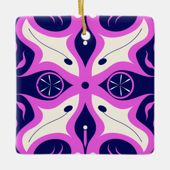 Ornamento De Cerâmica Symmetrical Abstract Pattern in Purple and White (Frente)