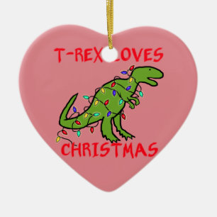 Ornamento De Cerâmica T-Rex ama o Natal