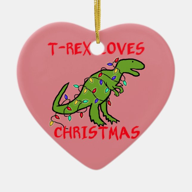 Ornamento De Cerâmica T-Rex ama o Natal (Frente)