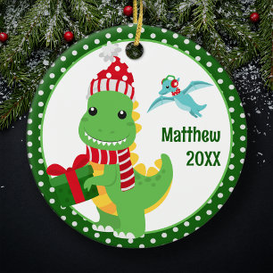 Ornamento De Cerâmica T-Rex Dinossauro Personalizado Natal Para Crianças