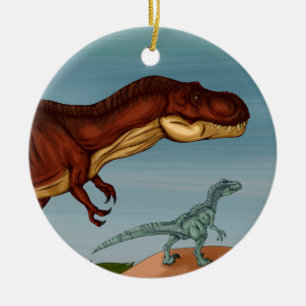Ornamento De Cerâmica T-Rex e Velociraptor